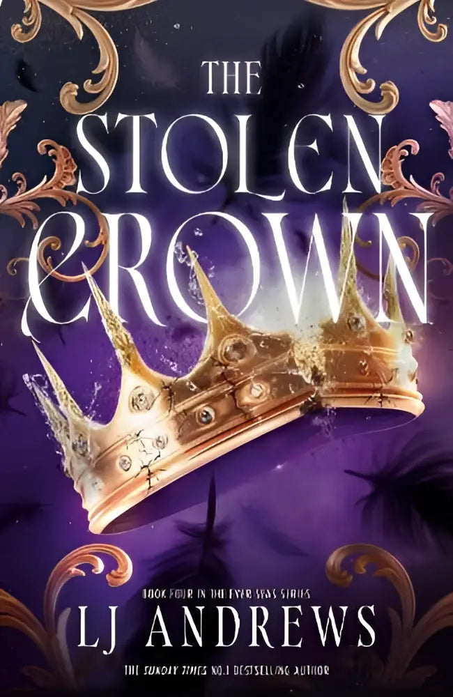 Golden ornate crown with intricate detailing and sparkling embellishments from the stolen crown on purple background