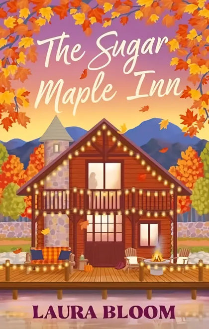 The sugar maple inn is a cozy two-story wooden cabin with warm lights, perfect for a small-town romance setting