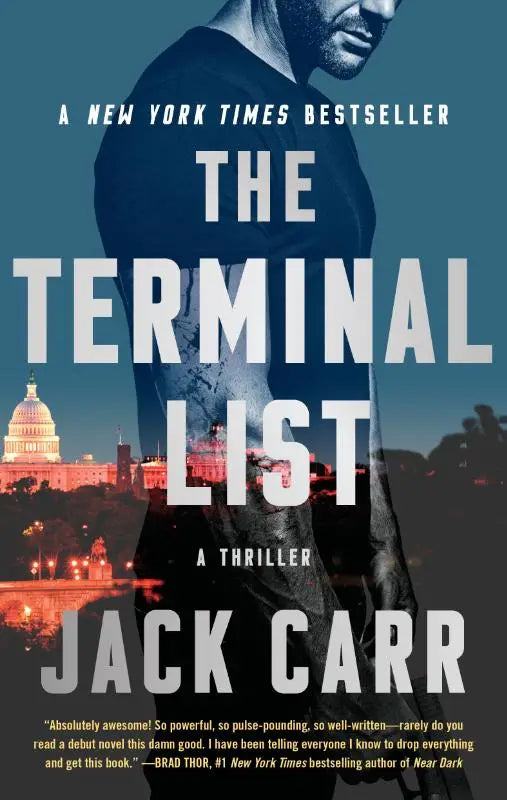 The terminal list by jack carr thriller book with bold white lettering on dark blue cover featuring the u.s. map