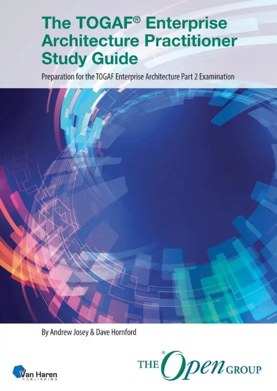 De togaf enterprise architecture practitioner study guide met dynamisch blauw-paars omslag ter voorbereiding op deel 2 examen