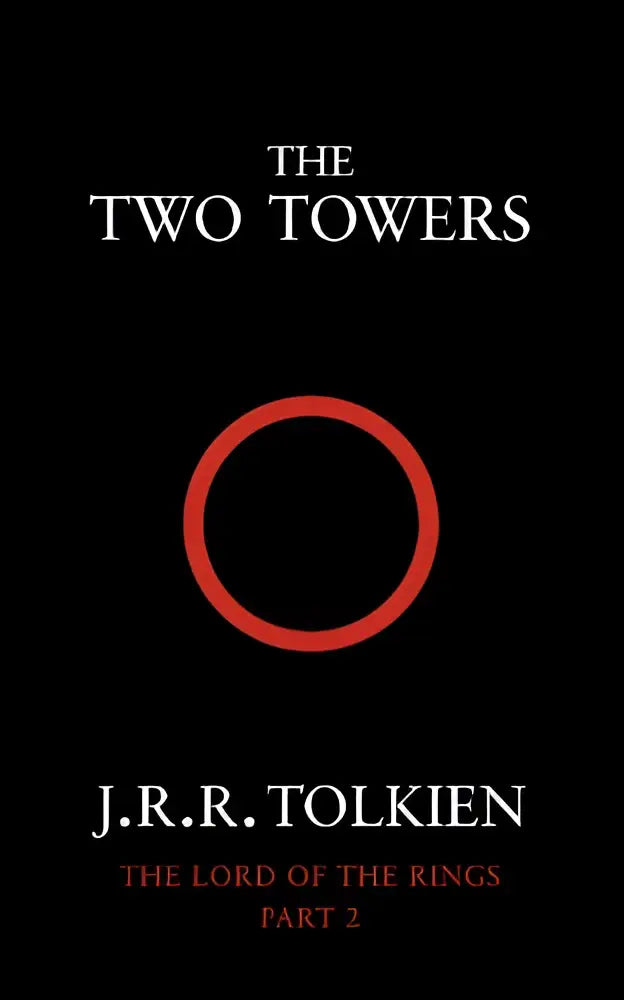 Zwart boekomslag van the two towers van j.r.r. tolkien the lord of the rings onderdeel 2