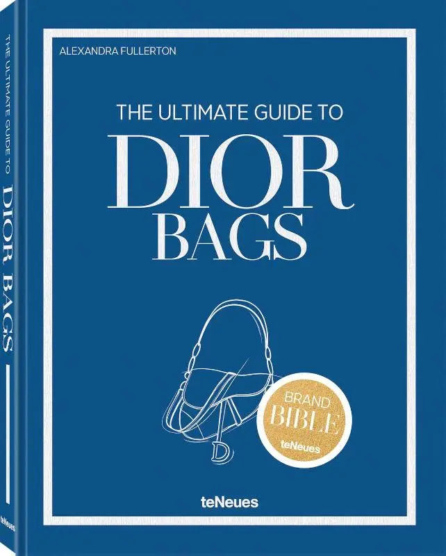 Blauw hardcover boek the ultimate guide to dior bags door alexandra fullerton met witte lijntekening van handtas en teneues logo