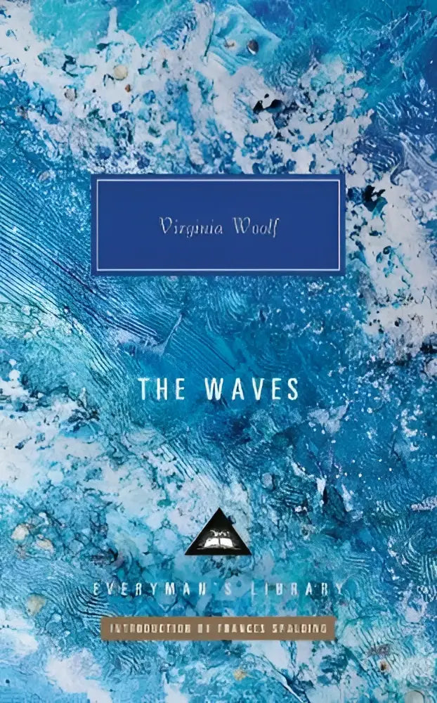A hardcover edition of the waves by virginia woolf with an abstract blue and white textured cover design contemporary classics