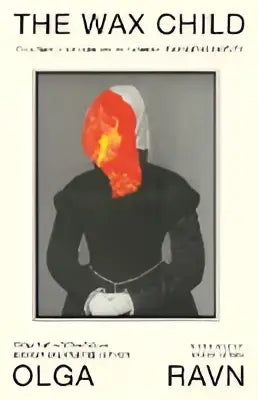 Olga Ravn The wax child albumhoes met zwarte silhouet en oranje-rood gloeiend gezicht