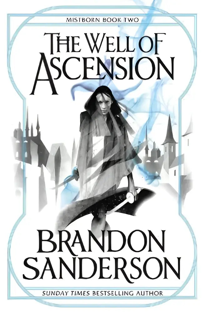 The well of ascension hardcover boek door brandon sanderson met een illustratie van een figuur in donkere gewaden, perfect voor mistborn boek twee fans