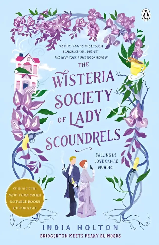 De boekomslag van the wisteria society of lady scoundrels toont paarse blauweregenranken en hoort bij de dangerous damsels series