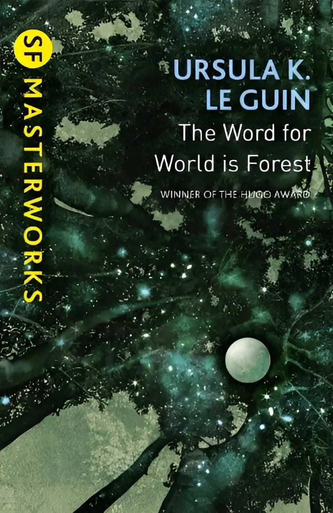 The word for world is forest science fiction book cover by ursula k featuring dark green and black design with the athsheans