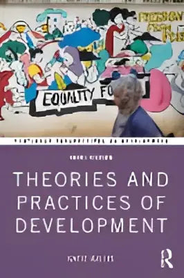 Boekomslag van theories and practices of development met titel in hoofdletters op dieppaars achtergrond