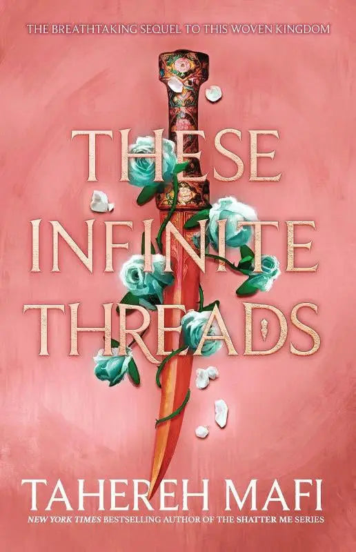 Een decoratief zwaard met een rode kling en een sierlijk, met bloemen versierd heft in these infinite threads collectie