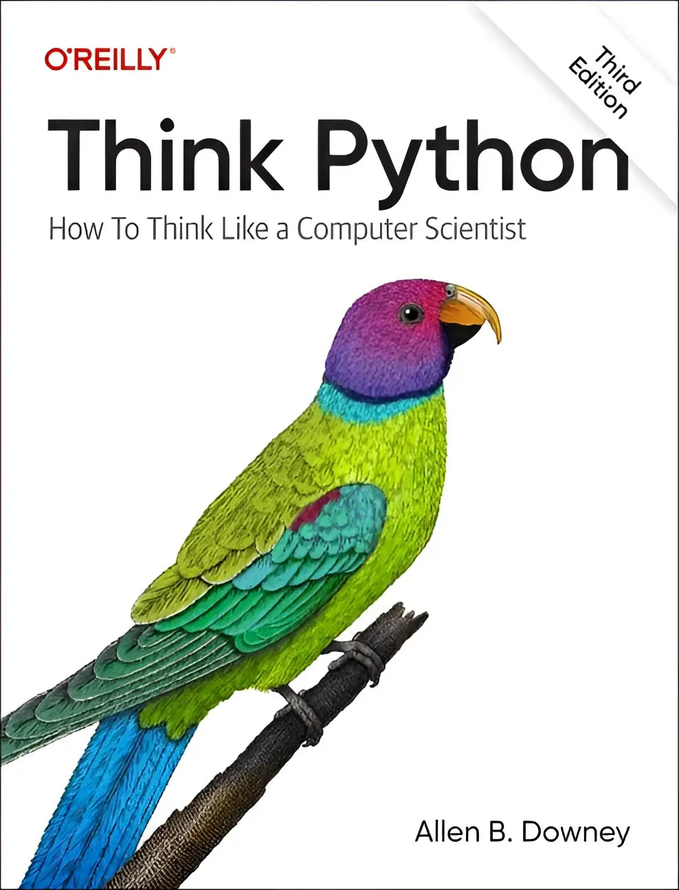 Think Python boekomslag met kleurrijke papegaai toont hoe te denken als een computerwetenschapper over datastructuren