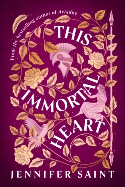 Een levendig paars gesigneerd boek dit immortal heart met goudkleurige bloem- en vleugeldetails door jennifer saint