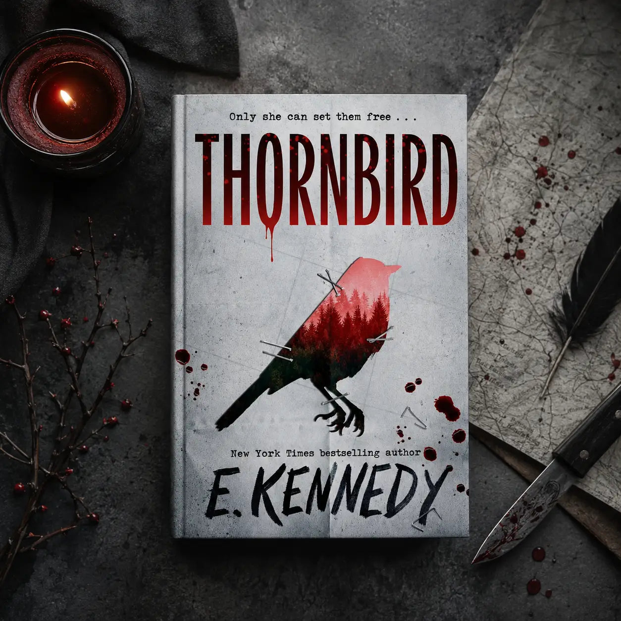 The thornbird paperback by holly jackson features a bold red title and a bird illustration on a gray cover young adult