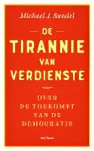 Rode hardcover boek met witte tekst de tirannie van verdienste vbk media filosofie algemeen morele filosofie