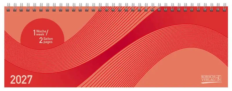 Rood en oranje spiralgebonden tischkalender quer professional colourlux 2027 met golvend lijnenontwerp