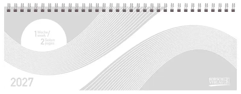 2027 tischkalender quer professional colourlux wit met spiraalbinding en minimalistisch grijs-wit design met vloeiende lijnen
