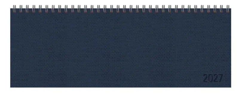 Donkerblauwe getextureerde tischkalender quer professional premium 2027 met hardcover en weekoverzicht op 2 pagina’s