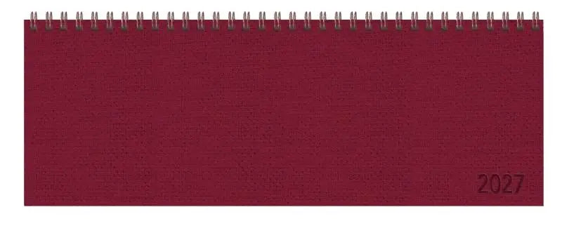 Een bordeauxrode tischkalender quer professional premium 2027 met een gestructureerde hardcover en jaar embossing