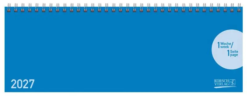 Blauwe classic colourlux tischquerkalender 2027 met witte tekst en cirkelvormig ontwerp voor bureaugebruik