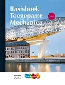 Cover van het toegepaste mechanica basisboek toont een moderne brug met witte en gele elementen tegen een blauwe lucht