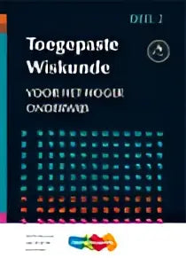 De voorkant van het nederlandse schoolboek toegepaste wiskunde met blauw-witte stippen op een donker raster