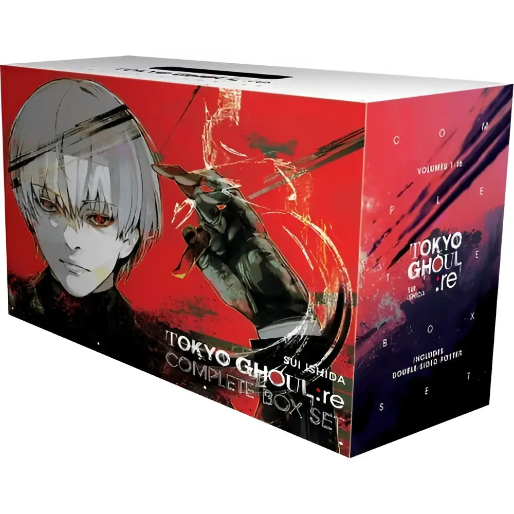 Rode en zwarte geïllustreerde complete box set van tokyo ghoul re met volumes 1-16 en premium-uitvoering