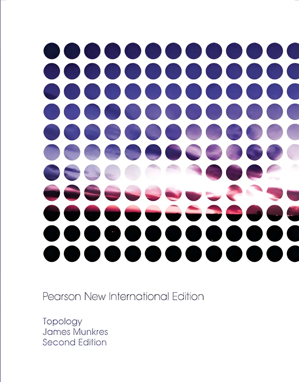 Het boek topology door james munkres toont een grid van concentrische cirkels in paars zwart pearson new international edition