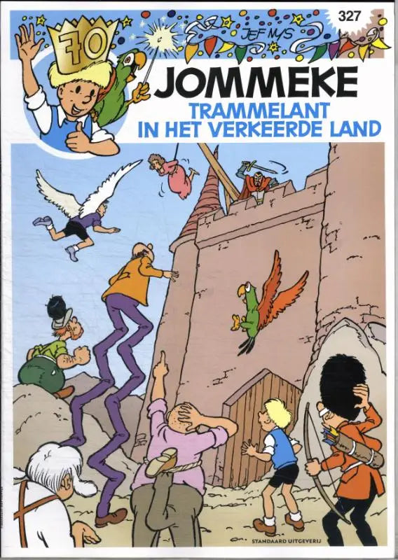 De kleurrijke cover van jommeke stripboek nummer 327 trammelant in het verkeerde land met informatieve strips