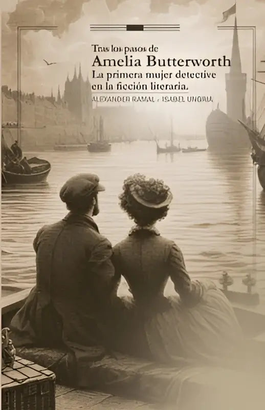 De sepia boekomslag van tras los pasos de amelia butterworth presenteert la primera mujer detective in de fictie