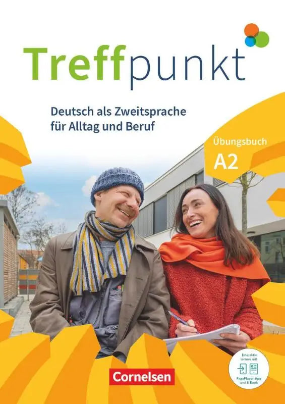 Deutsch für integration a2 übungsbuch von cornelsen met gele en witte omslag en lachende man en vrouw voor dagelijks leven