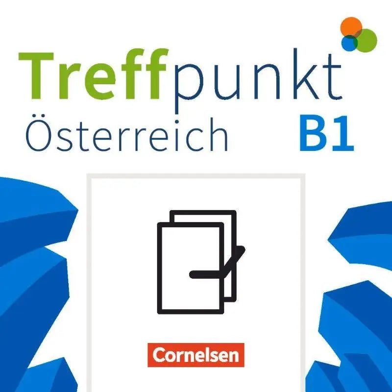 Cover van treffpunkt österreichische ausgabe b1 taalboek met zwart lijnkunstpictogram van documenten en vinkje voor dagelijks leven
