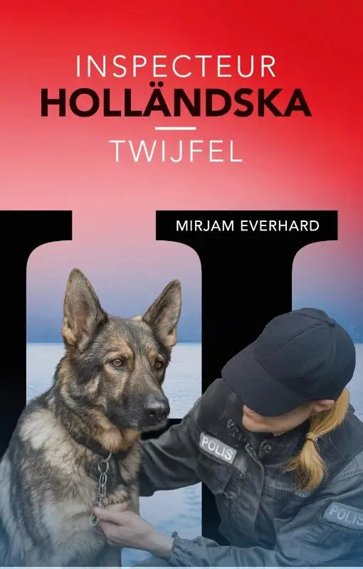 Boekcover van twijfel toont een duitse herder met zwart en tan vacht en een kettinghalsband inspecteur holländska