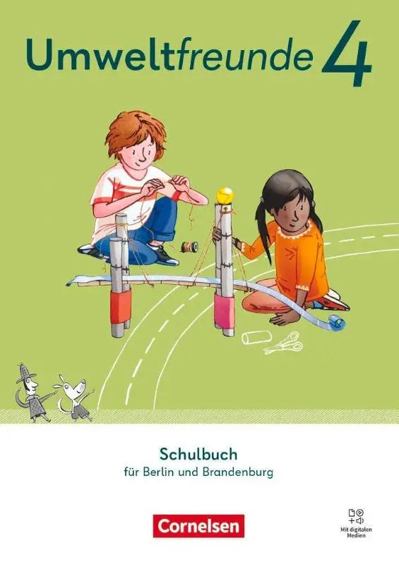 Groen omhulde schulbuch mit digitalen medien umweltfreunde 4 met illustratie van kinderen die brug bouwen
