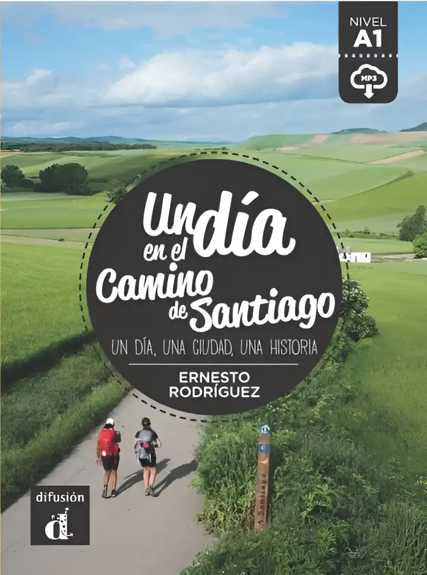 Boekcover Un día en el camino de Santiago met wandelaars op pad