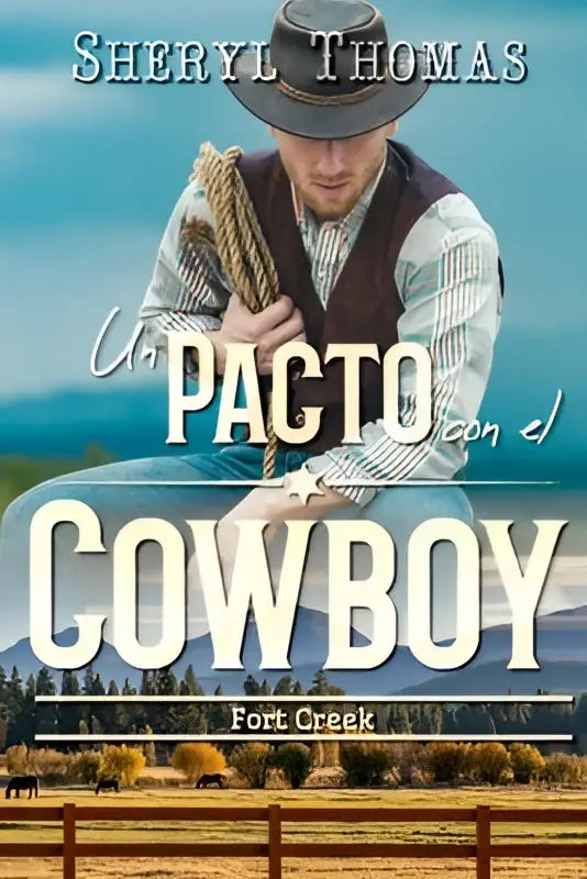 Man met donker hoed en geruit overhemd houdt dik touw vast in open veld in pacto con el cowboy