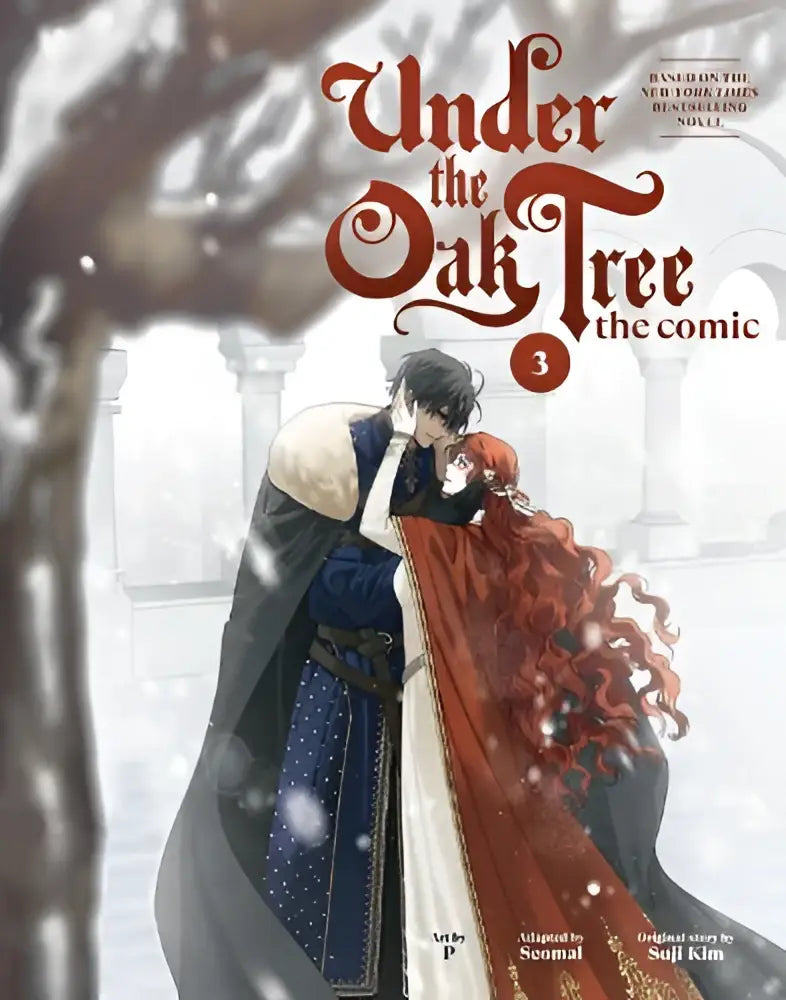 De cover van under the oak tree 3 the comic toont een middeleeuws paar in een sneeuwachtig bosrijk decor