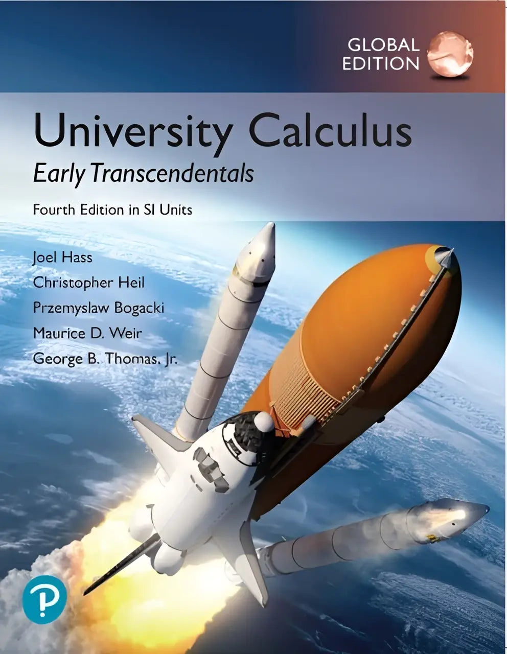 De cover van university calculus early transcendentals global edition toont een witte en oranje spaceshuttle tegen een blauwe lucht