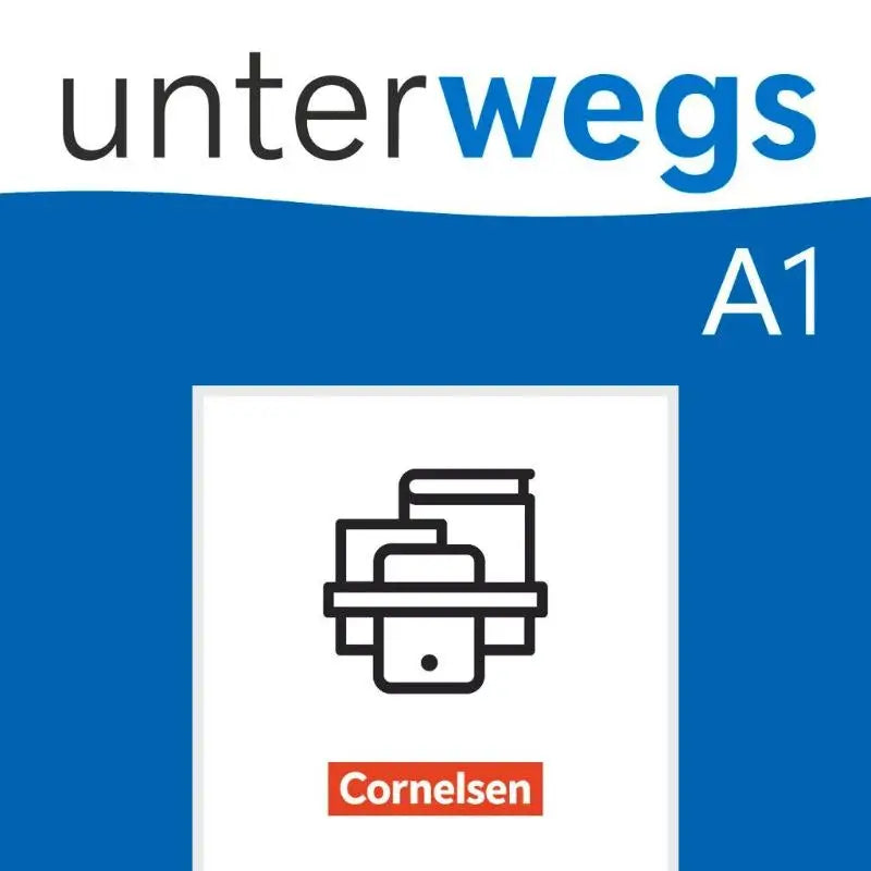 Blauw omslag cornelsen a1-level duits taalleermethode boek met minimalistische lijntekening voor dagelijks leven
