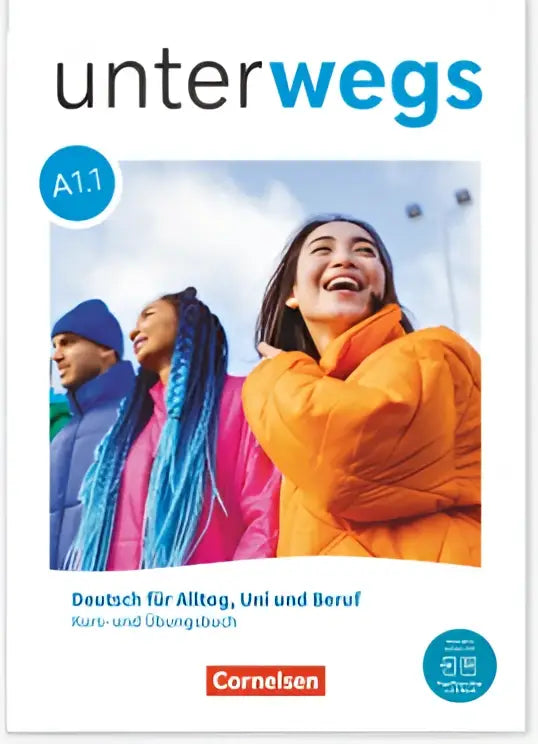 De cover van de onderweg a1.1 cursusboek toont een vrouw in oranje jas met niveau a1-b1 binnen dezelfde reeks