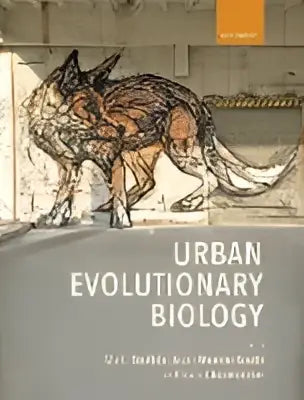 Boek cover van urban evolutionary biology met gedetailleerde zwart-wit illustratie van wolfachtige dieren