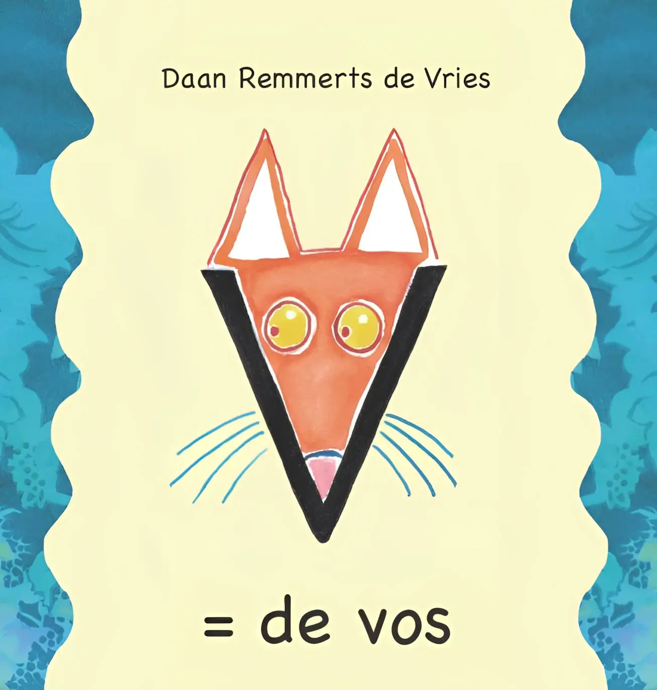 Gestileerd oranje vos gezicht illustratie met witte binnenoren en gele ogen op product v = de vos