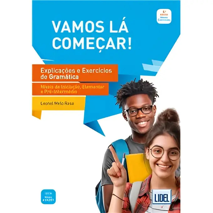 Omslag Vamos lá começar! Níveis A1/A2/B1 (4e editie) door Leônid Melo Rosa, lachende studenten