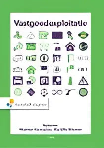 De afbeelding toont een groen-wit pictogrammenraster van soorten afval voor vastgoedexploitatie door maarten vermeulen en mariëlle wieman