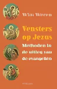 De boekcover van vennsters op jezus door wim weren van vbk media toont heilige teksten en religieuze symbolen op oranje achtergrond