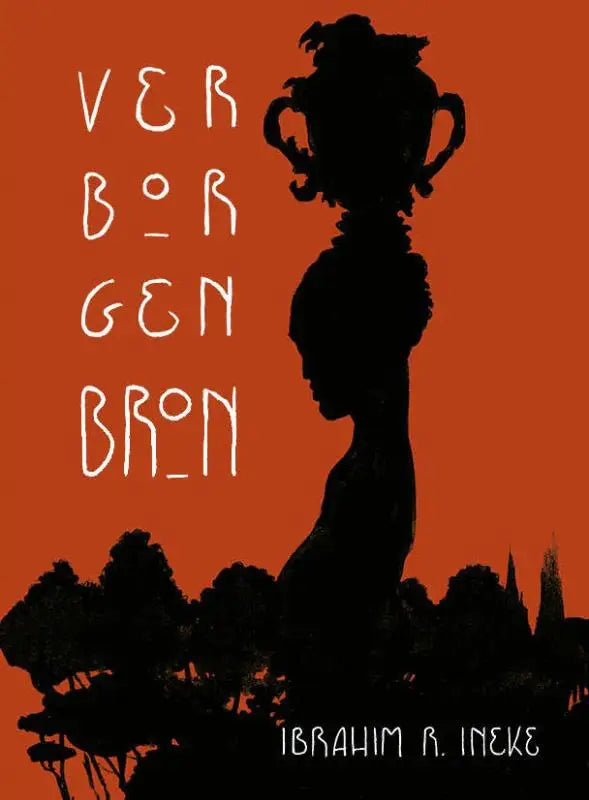 Silhouet van een vrouw die een sierlijke tweehandsvaas op haar hoofd draagt tegen een oranje achtergrond verborgen bron