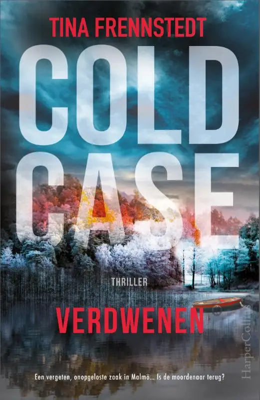 Boekcover cold case van tina frennstedt met witte letters op winters landschap toont onopgeloste zaak en moordenaar terug