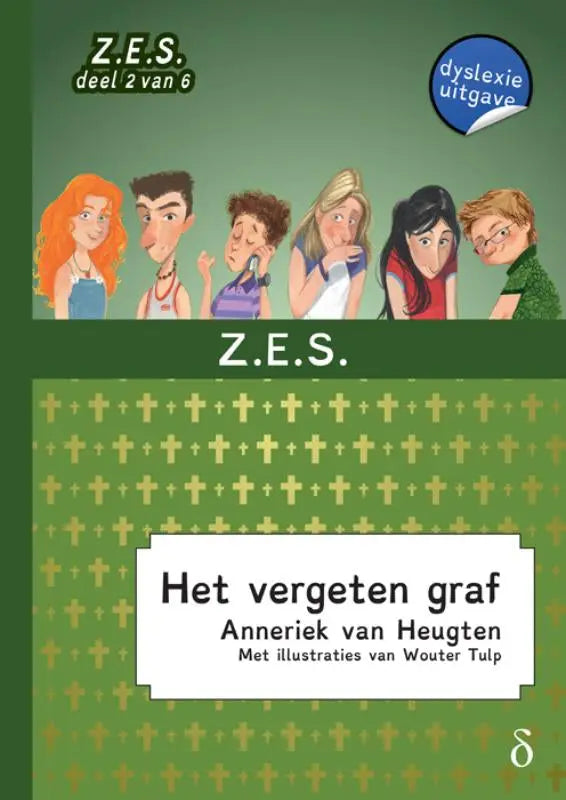 Groene boekomslag van het vergeten graf door anneriek van heugten met zes diverse kinderen als cartoonillustraties