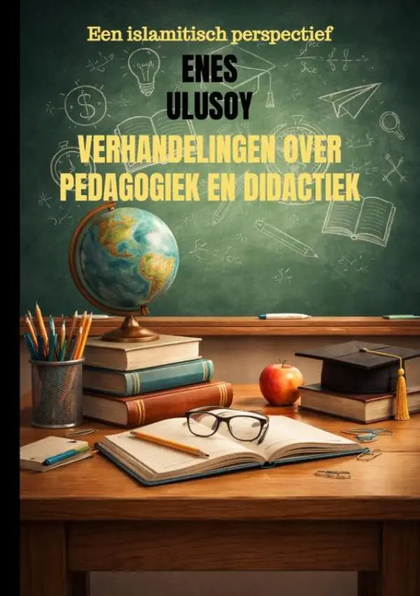 Boek verhandelingen over pedagogiek en didactiek van enes ulusoy met groene schoolbordachtergrond en islamitisch perspectief
