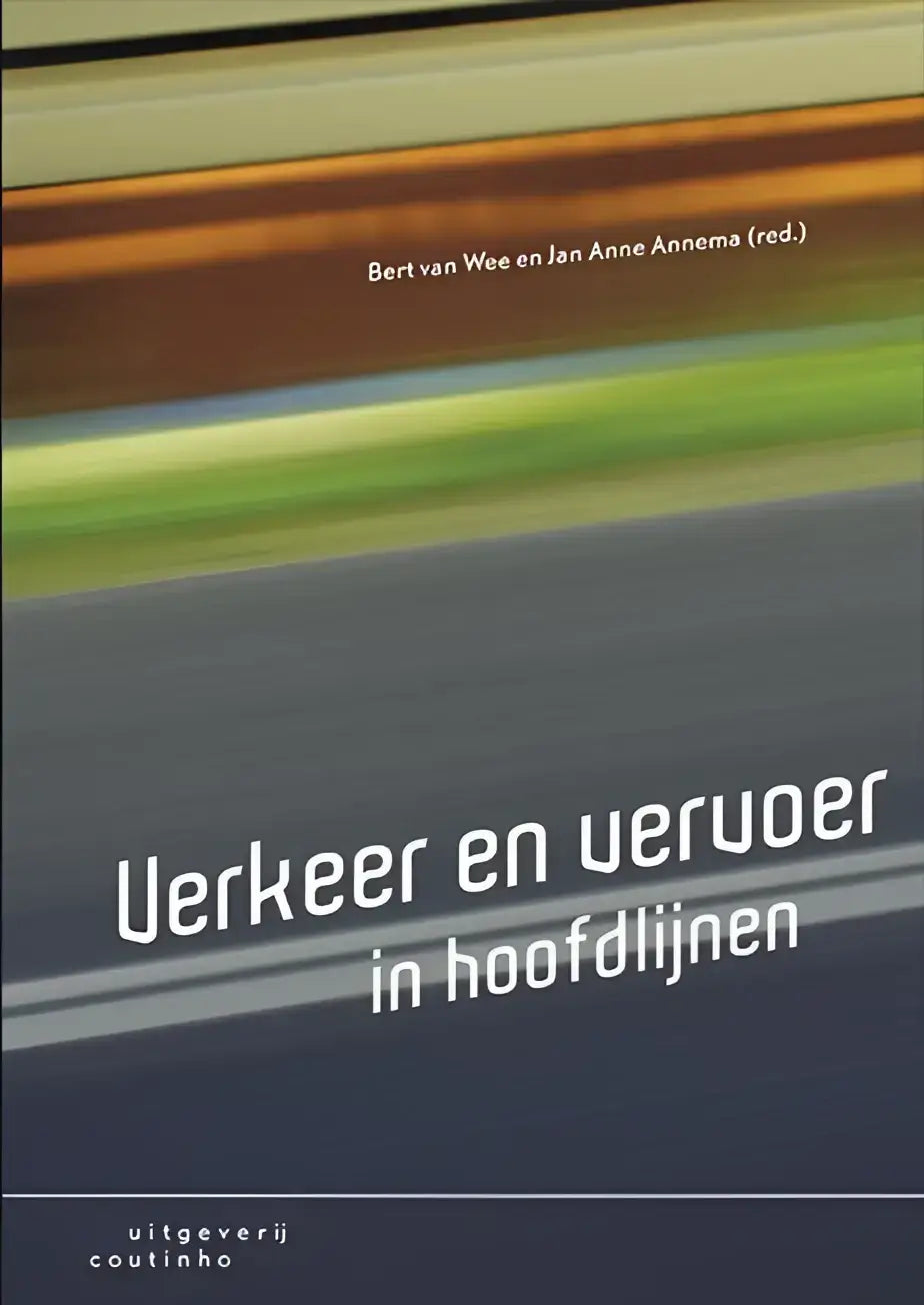 Boekcover van verkeer en vervoer in hoofdlijnen met moderne gestreepte aardetinten ontworpen voor technische universiteit delft ruimtelijke wetenschappen