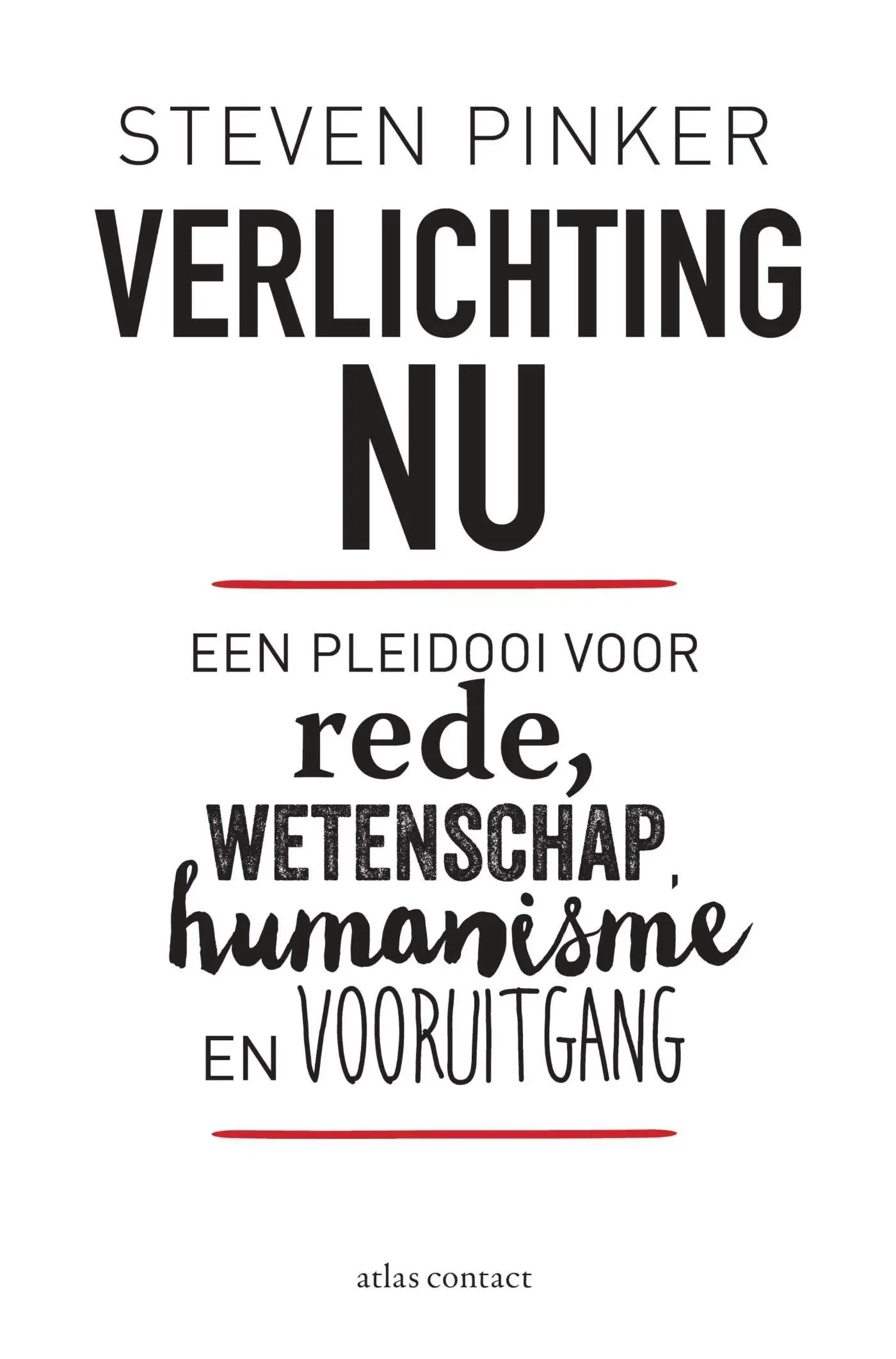 Zwart-wit boekcover met moderne typografie van verlichting nu door steven pinker een pleidooi voor wetenschap en humanisme