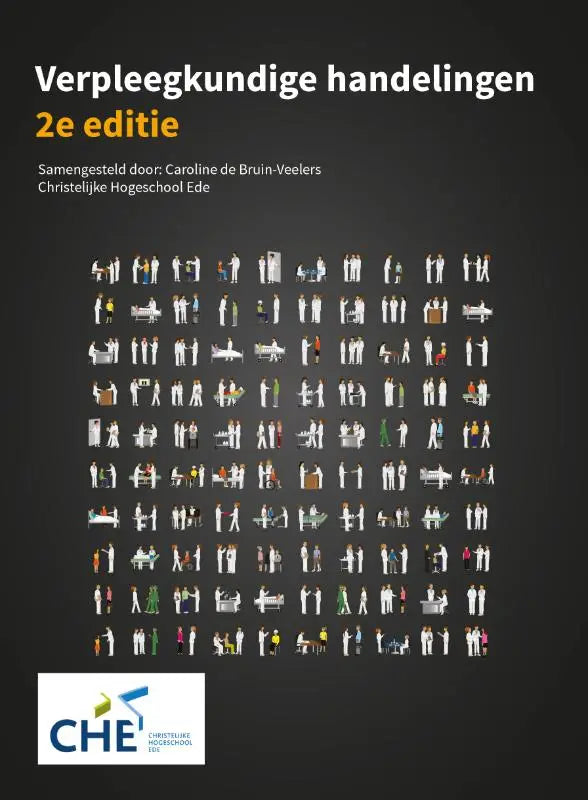 Zwarte boekomslag verpleegkundige handelingen 2e editie met witte en oranje titel en illustraties van verpleegkundige scenarios